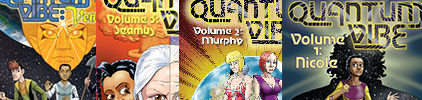 The covers of the four printed volumes of Quantum Vibe.